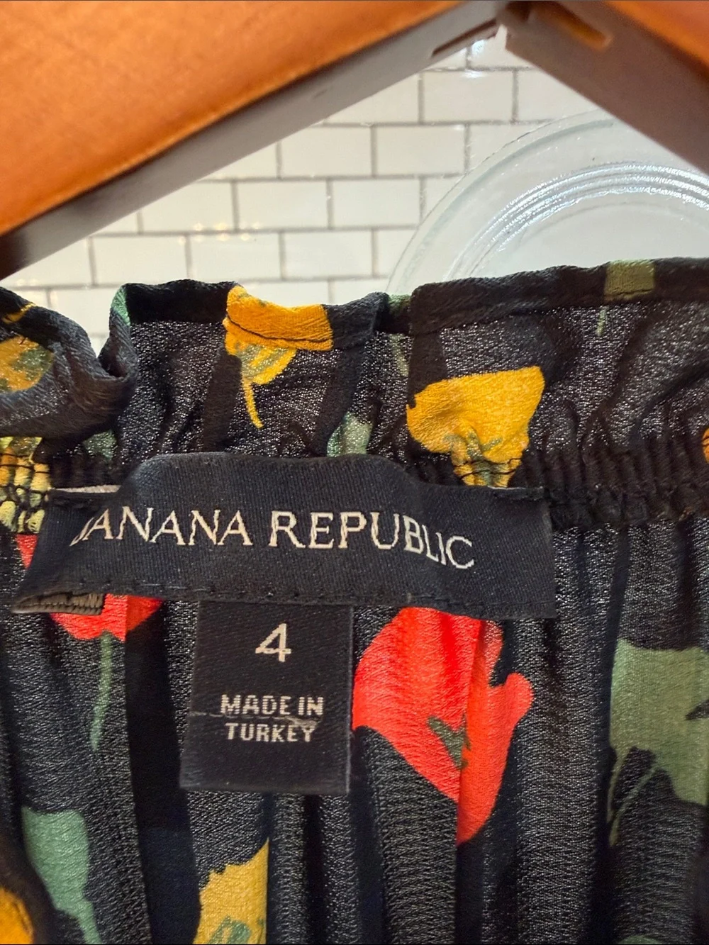Banana Republic Black Midi Dress with Red & Yellow Floral Print
